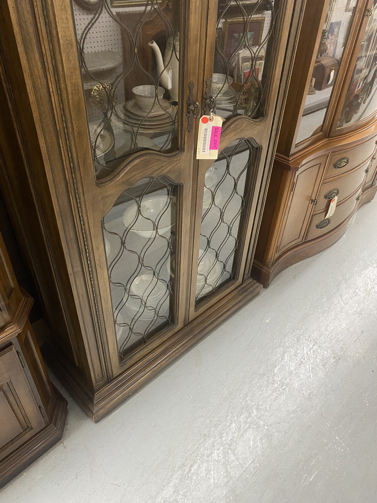 57262   Fancy  Modern Oak Curio China Cabinet with Light