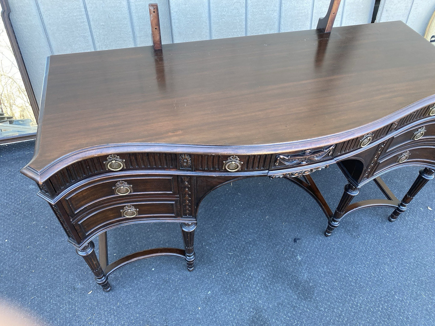 66340 Antique Mahogany Vanity Desk with Tri - Fold Mirror RARE FIND