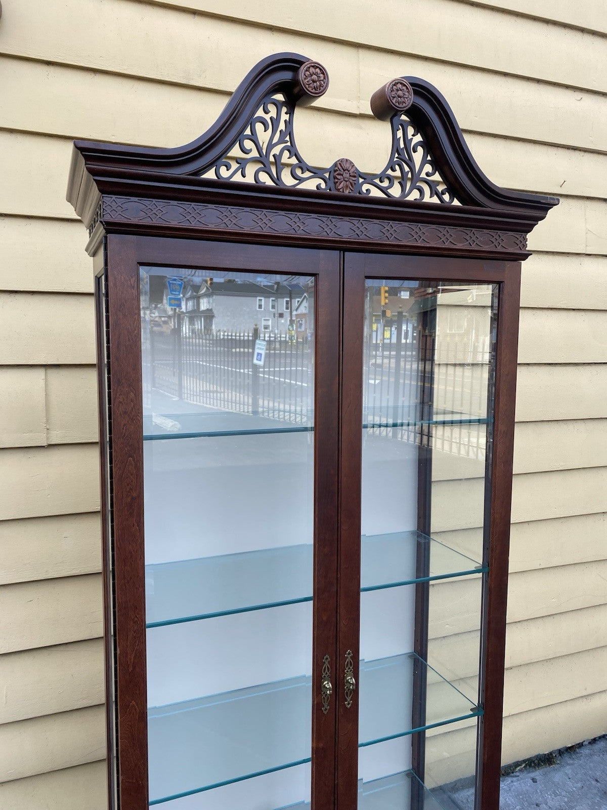 66239 Mahogany Arched Curio China Cabinet with Plate Glass Shelves