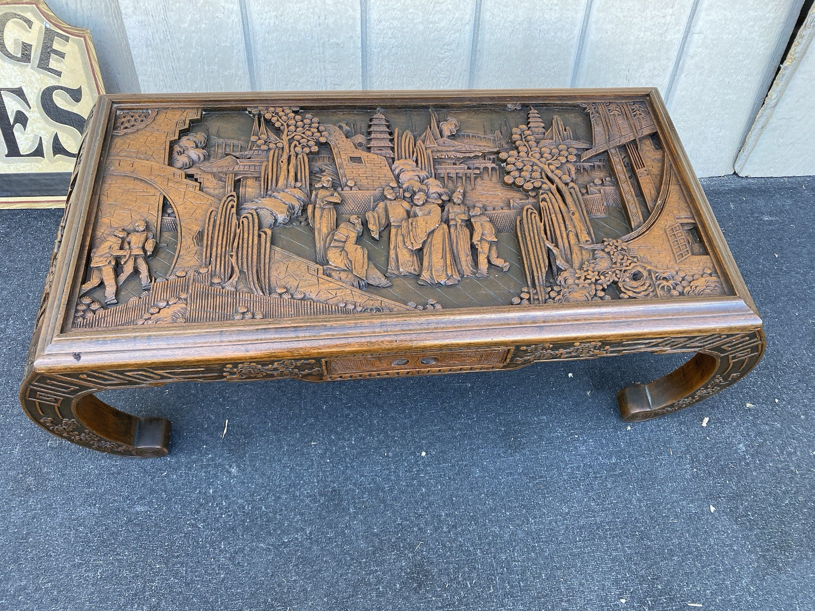 66349 Oriental Hand Carved Coffee Table Stand w/ drawer