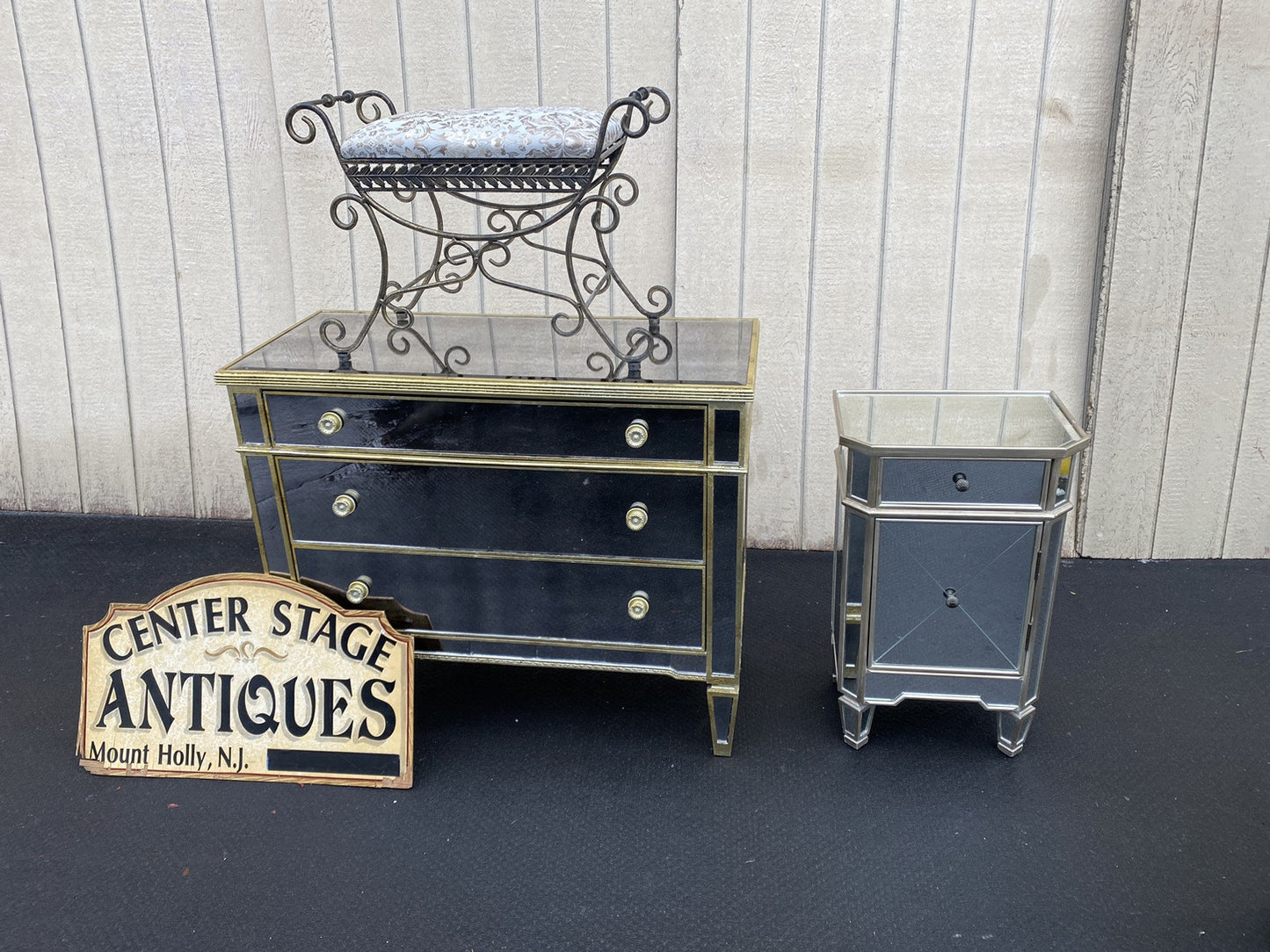 66351  Modern  Mirror Mirrored Nightstand End Table Stand