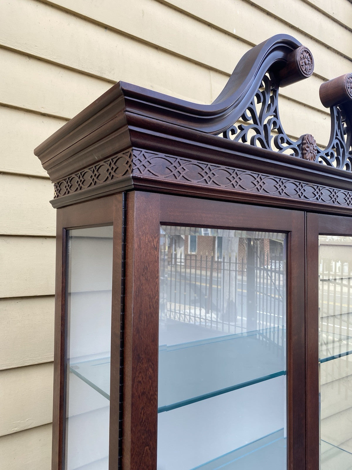 66239 Mahogany Arched Curio China Cabinet with Plate Glass Shelves