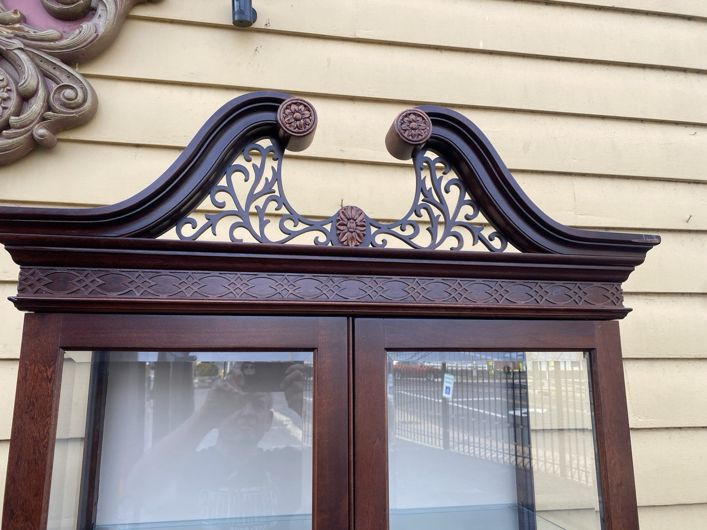 66239 Mahogany Arched Curio China Cabinet with Plate Glass Shelves