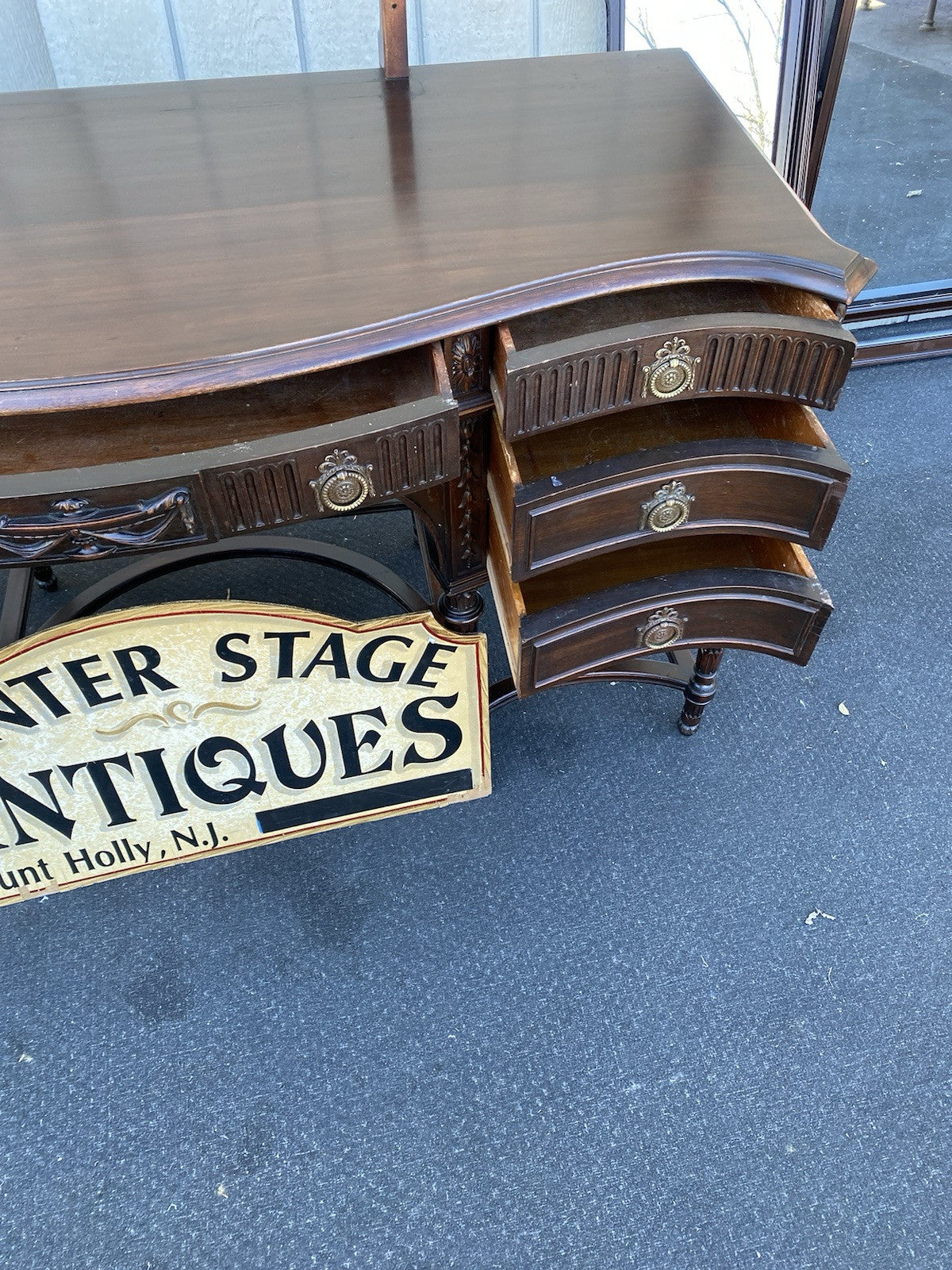 66340 Antique Mahogany Vanity Desk with Tri - Fold Mirror RARE FIND
