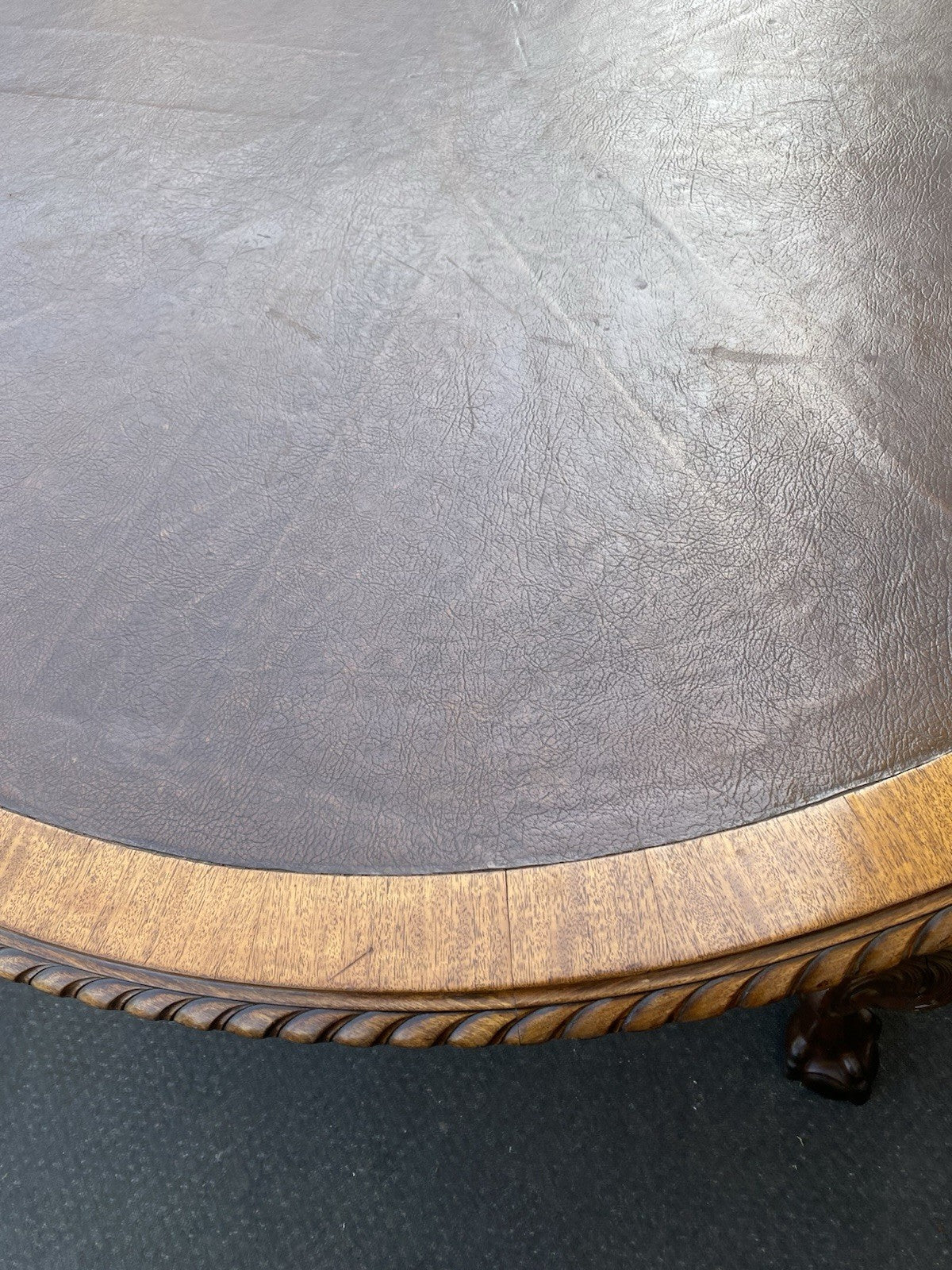 66354 Mahogany Leather Top Claw Foot Dining Table