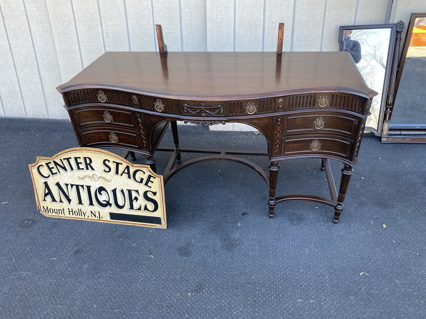 66340 Antique Mahogany Vanity Desk with Tri - Fold Mirror RARE FIND