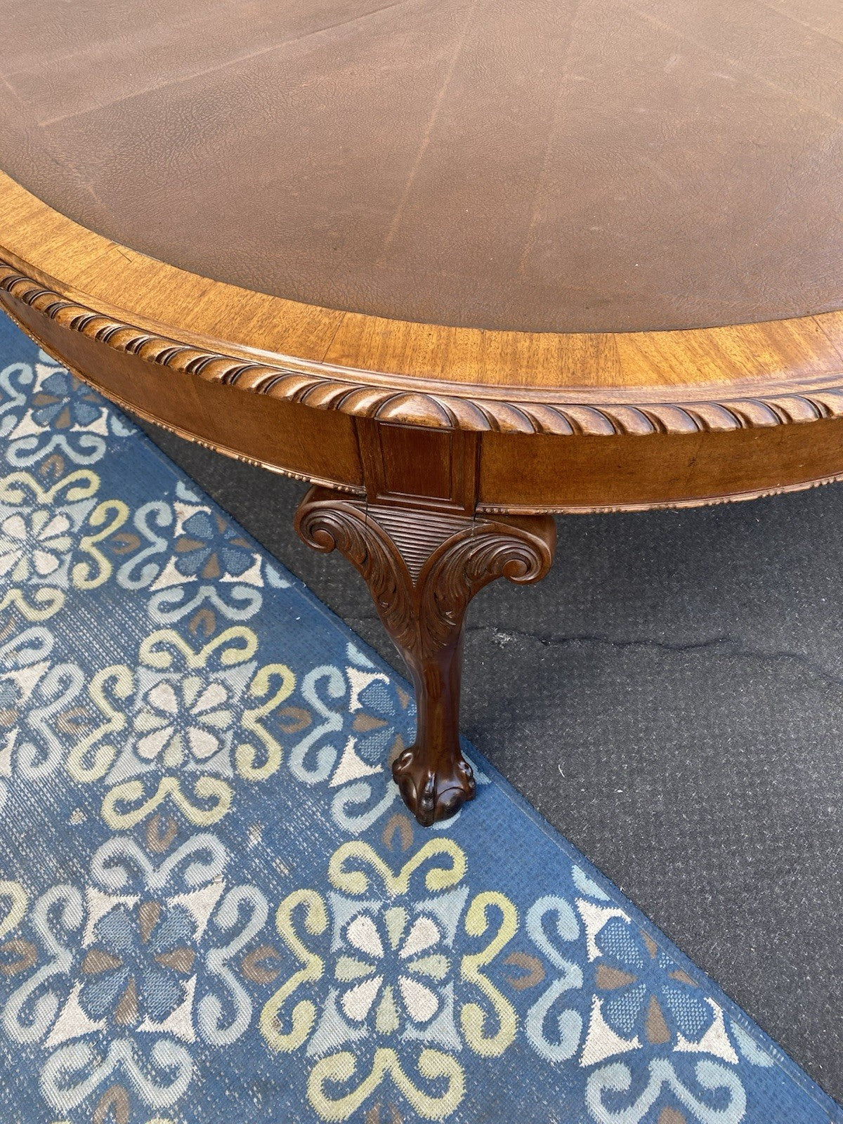 66354 Mahogany Leather Top Claw Foot Dining Table