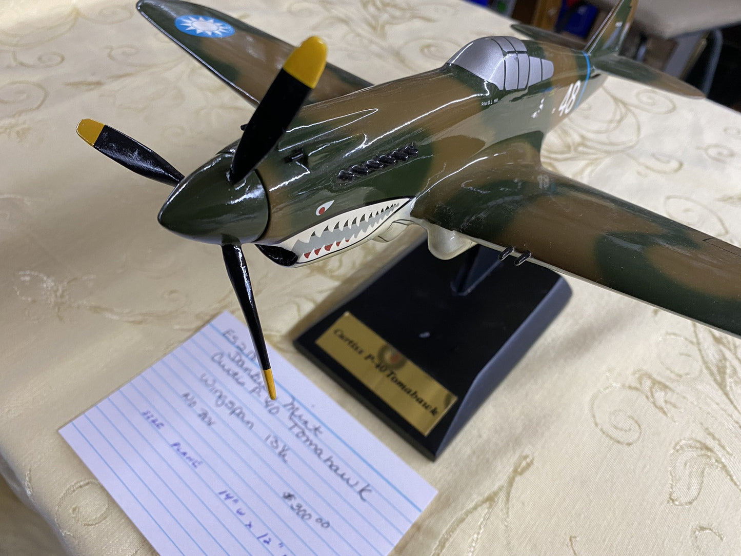 ES 218 DANBURY MINT Curtis P - 40  Tomahawk  Plane Airplane  WING  14" W