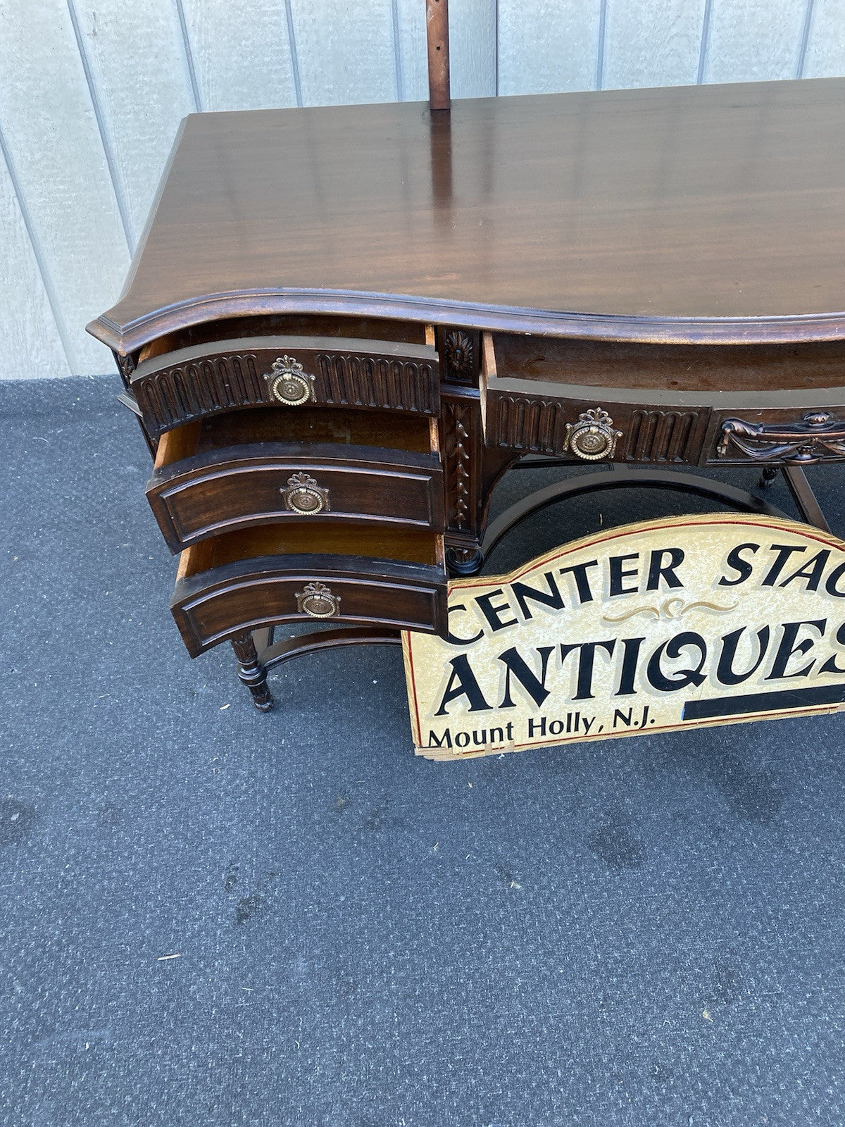 66340 Antique Mahogany Vanity Desk with Tri - Fold Mirror RARE FIND