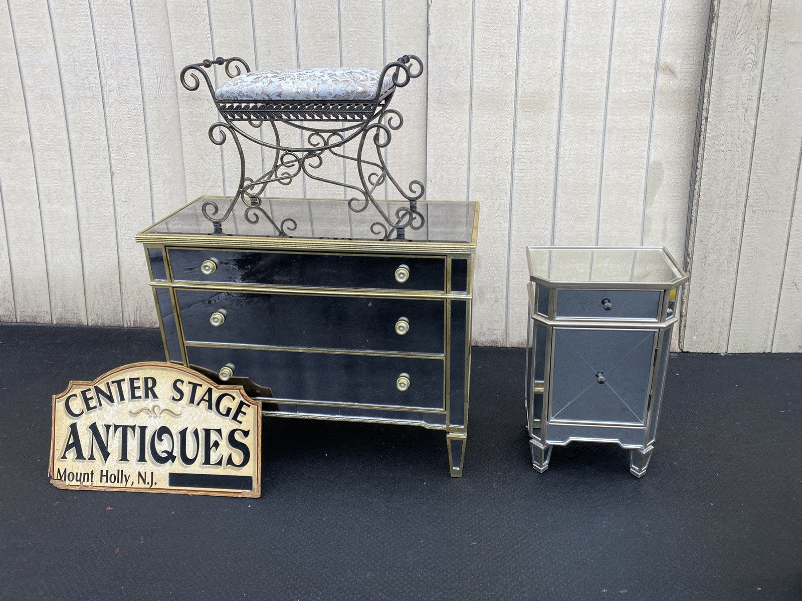 66351  Modern  Mirror Mirrored Nightstand End Table Stand